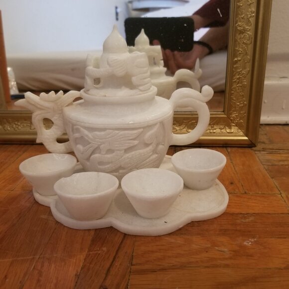 White Marble Chinese Tea Set - Picture 4 of 5